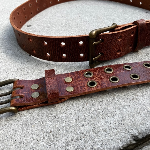 Handmade Leather Belt Double Holes Double Holes Eyelets and Grommets - Picture 2 of 6